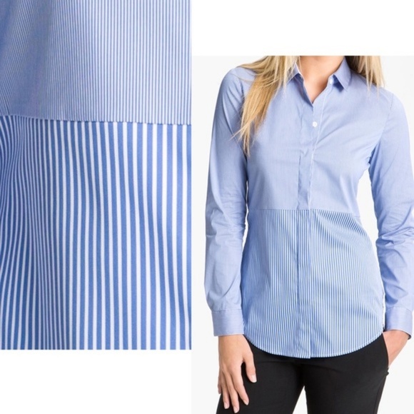 Theory Tablita Striped Shirt Blue Size Medium - Picture 2 of 8